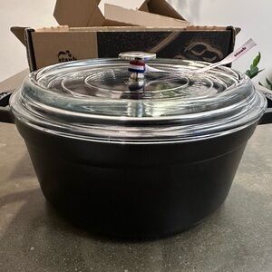 Staub Black Cast Iron Cocotte with Glass Lid 4qt